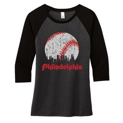 Philadelphia Skyline Cityscape Women's Tri-Blend 3/4-Sleeve Raglan Shirt