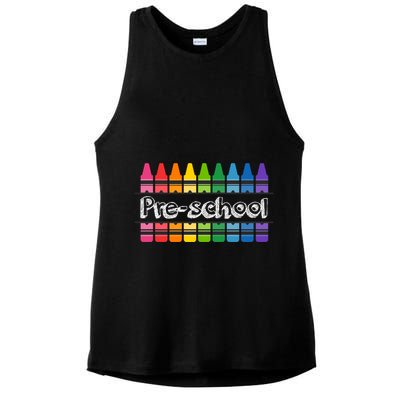 Pre School Colorful Crayons Back To School Ladies PosiCharge Tri-Blend Wicking Tank