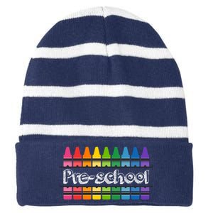 Pre School Colorful Crayons Back To School Striped Beanie with Solid Band