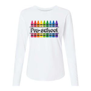 Pre School Colorful Crayons Back To School Womens Cotton Relaxed Long Sleeve T-Shirt