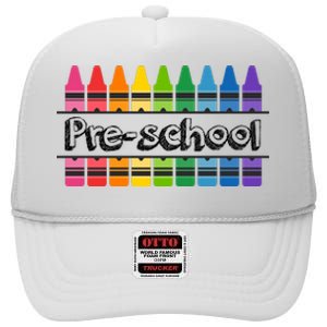 Pre School Colorful Crayons Back To School High Crown Mesh Back Trucker Hat