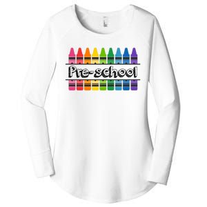 Pre School Colorful Crayons Back To School Women's Perfect Tri Tunic Long Sleeve Shirt