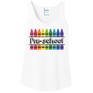 Pre School Colorful Crayons Back To School Ladies Essential Tank