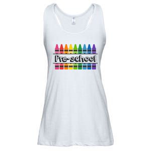 Pre School Colorful Crayons Back To School Ladies Essential Flowy Tank