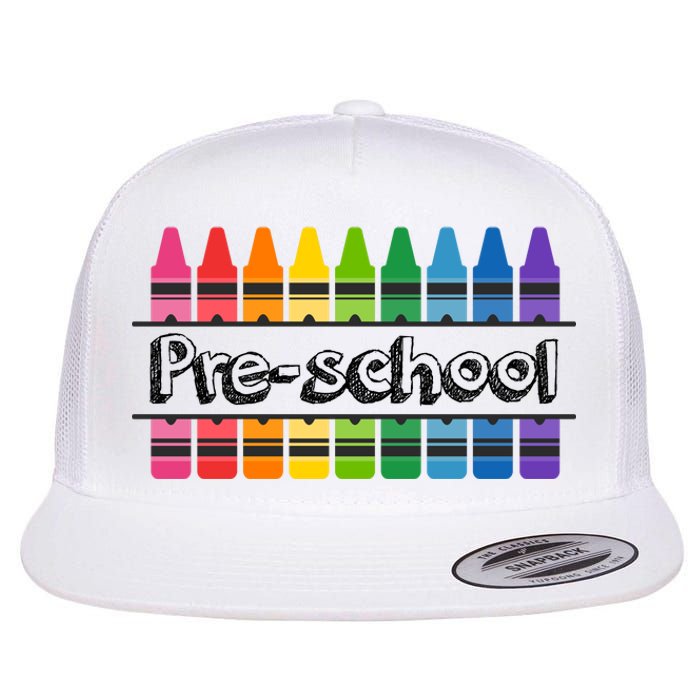 Pre School Colorful Crayons Back To School Flat Bill Trucker Hat