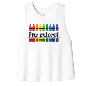 Pre School Colorful Crayons Back To School Women's Racerback Cropped Tank