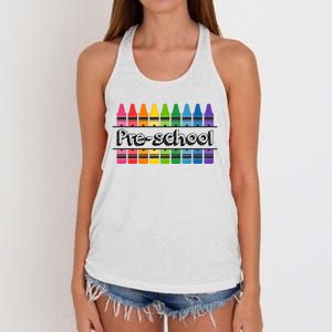 Pre School Colorful Crayons Back To School Women's Knotted Racerback Tank