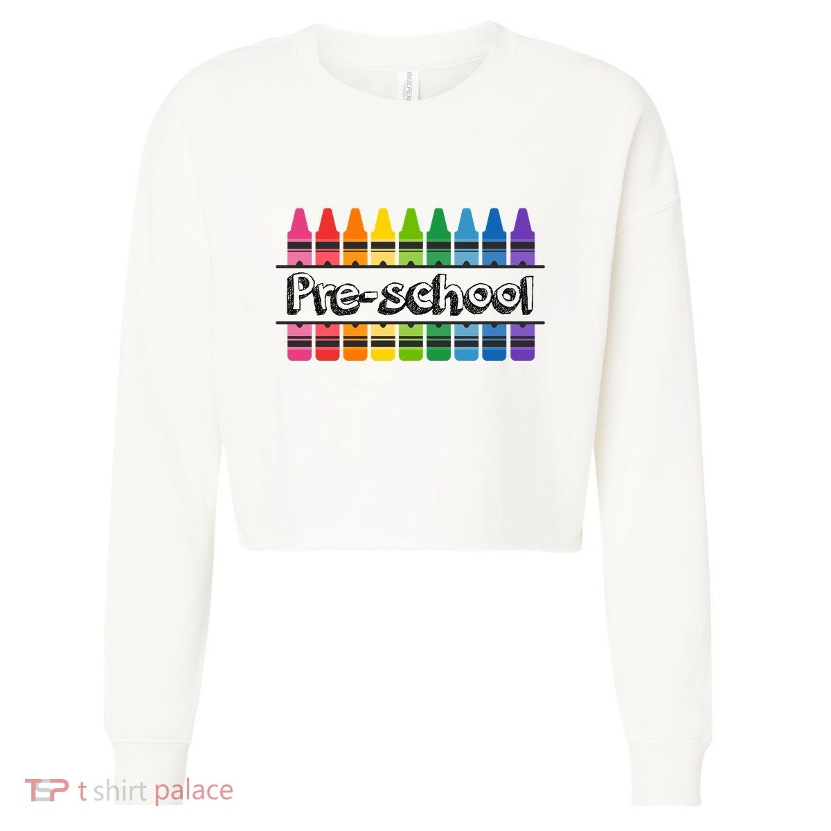 Pre School Colorful Crayons Back To School Cropped Pullover Crew