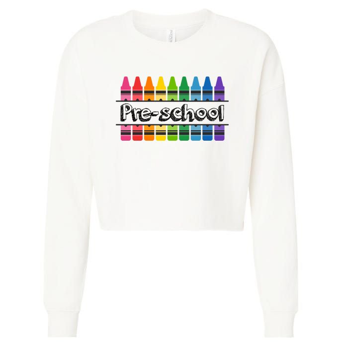 Pre School Colorful Crayons Back To School Cropped Pullover Crew