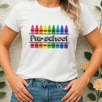 Pre School Colorful Crayons Back To School Womens T-Shirt