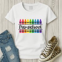 Pre School Colorful Crayons Back To School Womens T-Shirt