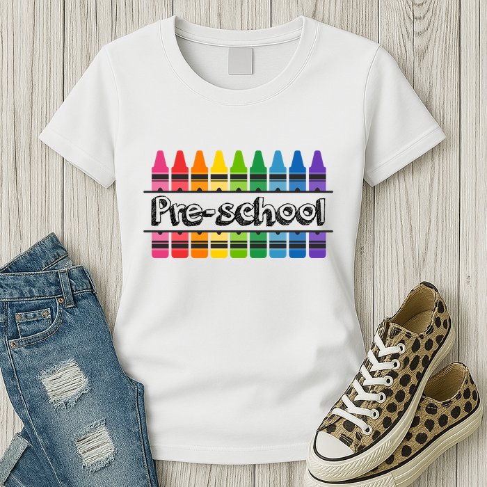 Pre School Colorful Crayons Back To School Womens T-Shirt
