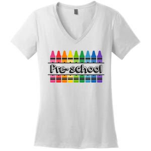 Pre School Colorful Crayons Back To School Women's V-Neck T-Shirt