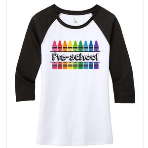 Pre School Colorful Crayons Back To School Women's Tri-Blend 3/4-Sleeve Raglan Shirt