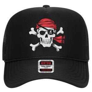 Pirate Skull Crossbones Halloween Costume High Crown Mesh Back Trucker Hat