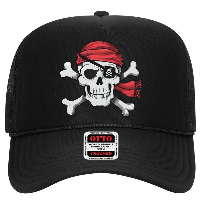 Pirate Skull Crossbones Halloween Costume High Crown Mesh Back Trucker Hat