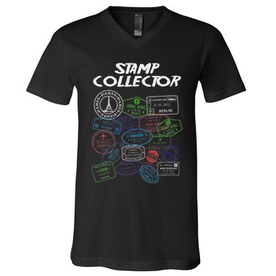 Passport Stamp Collector Wanderer And Adventurer V-Neck T-Shirt