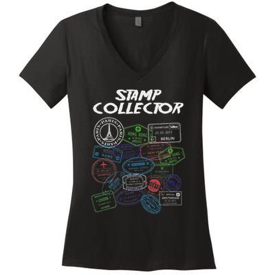 Passport Stamp Collector Wanderer And Adventurer Women's V-Neck T-Shirt