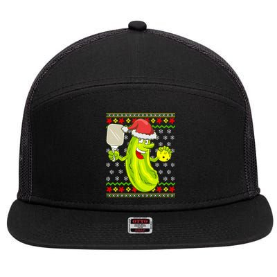 Pickleball Santa Claus Ugly Christmas Sweater Pattern 7 Panel Mesh Trucker Snapback Hat