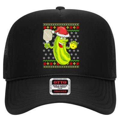 Pickleball Santa Claus Ugly Christmas Sweater Pattern High Crown Mesh Back Trucker Hat