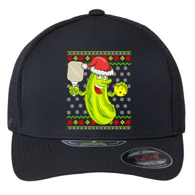 Pickleball Santa Claus Ugly Christmas Sweater Pattern Flexfit Unipanel Trucker Cap