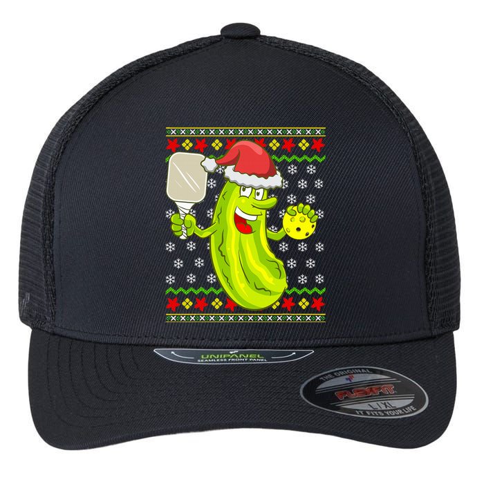 Pickleball Santa Claus Ugly Christmas Sweater Pattern Flexfit Unipanel Trucker Cap