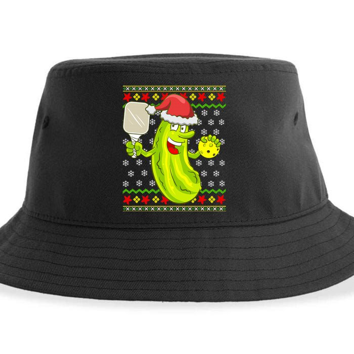 Pickleball Santa Claus Ugly Christmas Sweater Pattern Sustainable Bucket Hat