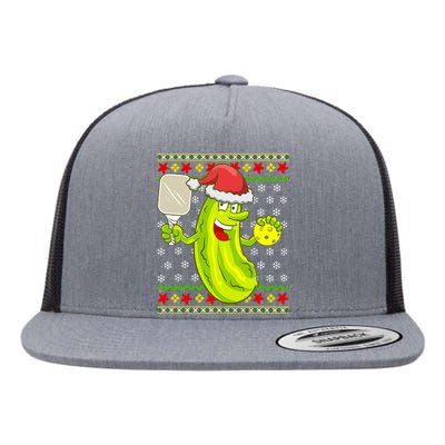 Pickleball Santa Claus Ugly Christmas Sweater Pattern Flat Bill Trucker Hat