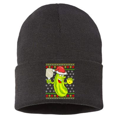 Pickleball Santa Claus Ugly Christmas Sweater Pattern Sustainable Knit Beanie