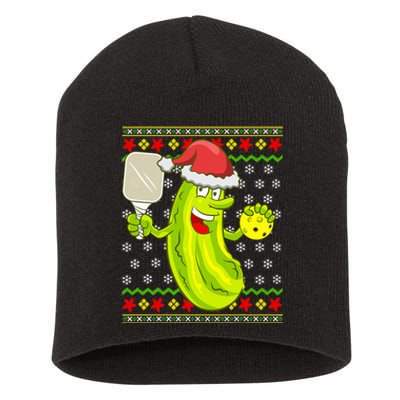 Pickleball Santa Claus Ugly Christmas Sweater Pattern Short Acrylic Beanie