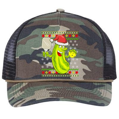 Pickleball Santa Claus Ugly Christmas Sweater Pattern Retro Rope Trucker Hat Cap