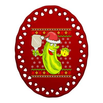 Pickleball Santa Claus Ugly Christmas Sweater Pattern Ceramic Oval Ornament