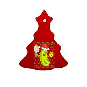 Pickleball Santa Claus Ugly Christmas Sweater Pattern Ceramic Tree Ornament