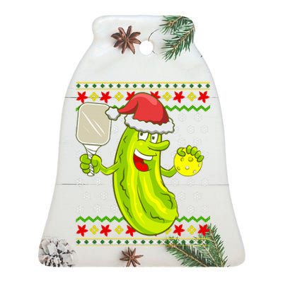 Pickleball Santa Claus Ugly Christmas Sweater Pattern Ceramic Bell Ornament