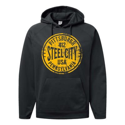 Pittsburgh Steel City Pennsylvania 412 Home Vintage Performance Fleece Hoodie