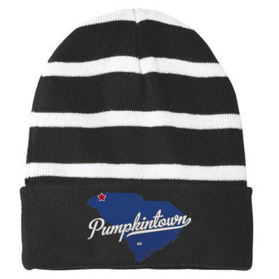 Pumpkintown South Carolina Sc Map Striped Beanie with Solid Band