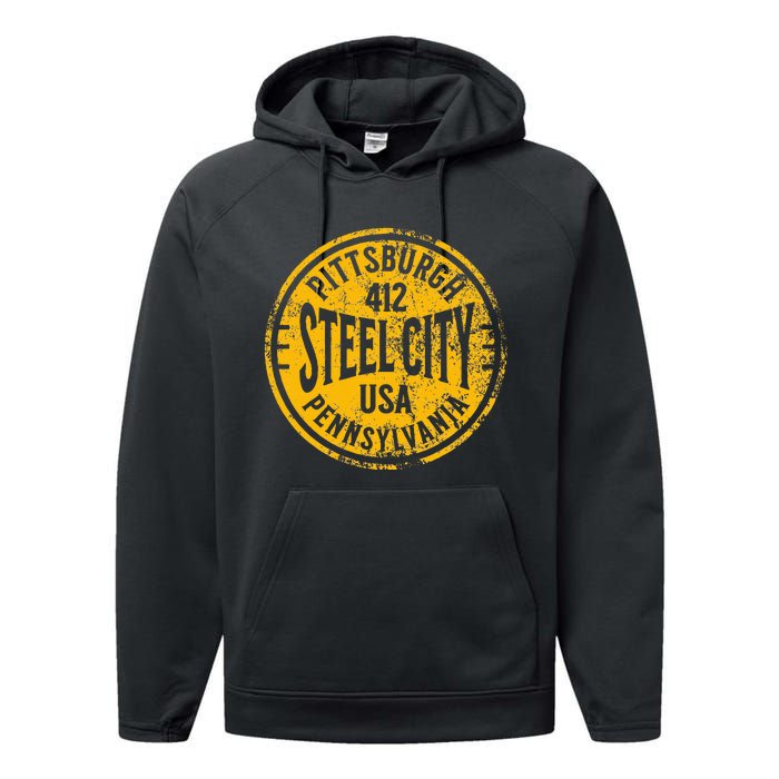 Pittsburgh Steel City Pennsylvania 412 Home Vintage Performance Fleece Hoodie