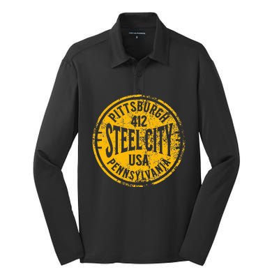 Pittsburgh Steel City Pennsylvania 412 Home Vintage Silk Touch Performance Long Sleeve Polo