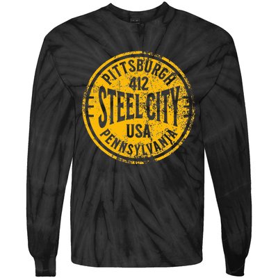 Pittsburgh Steel City Pennsylvania 412 Home Vintage Tie-Dye Long Sleeve Shirt