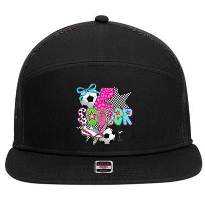 Preppy Soccer Coquette Checkered Star Mama 7 Panel Mesh Trucker Snapback Hat