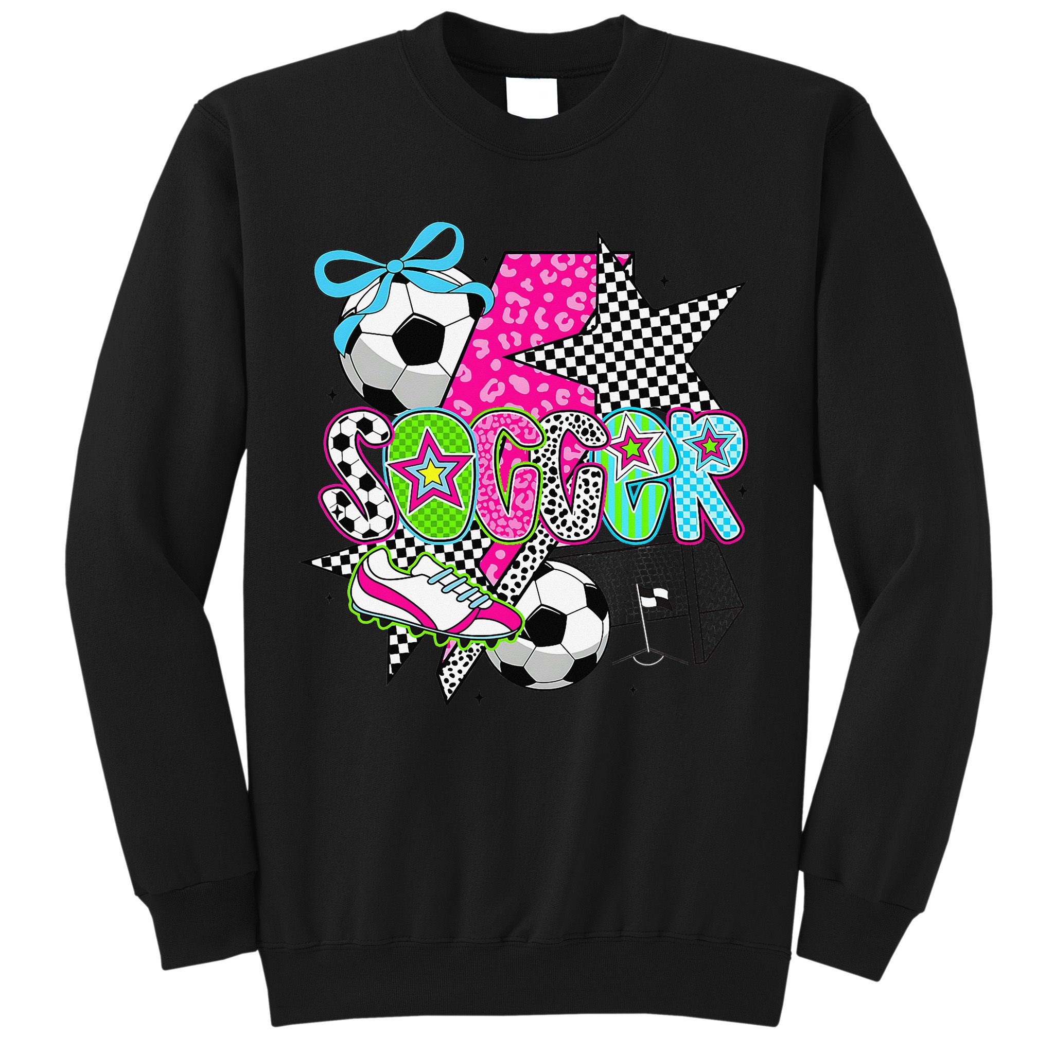 Preppy Soccer Coquette Checkered Star Mama Sweatshirt