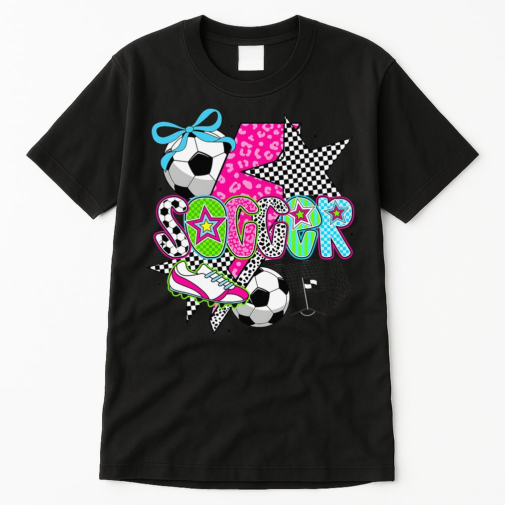 Preppy Soccer Coquette Checkered Star Mama Tall T-Shirt