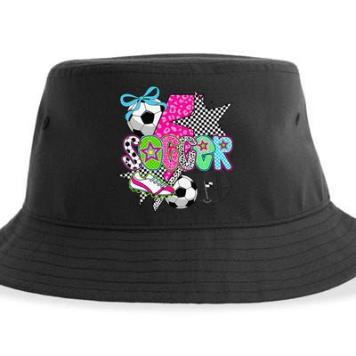 Preppy Soccer Coquette Checkered Star Mama Sustainable Bucket Hat