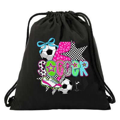 Preppy Soccer Coquette Checkered Star Mama Drawstring Bag