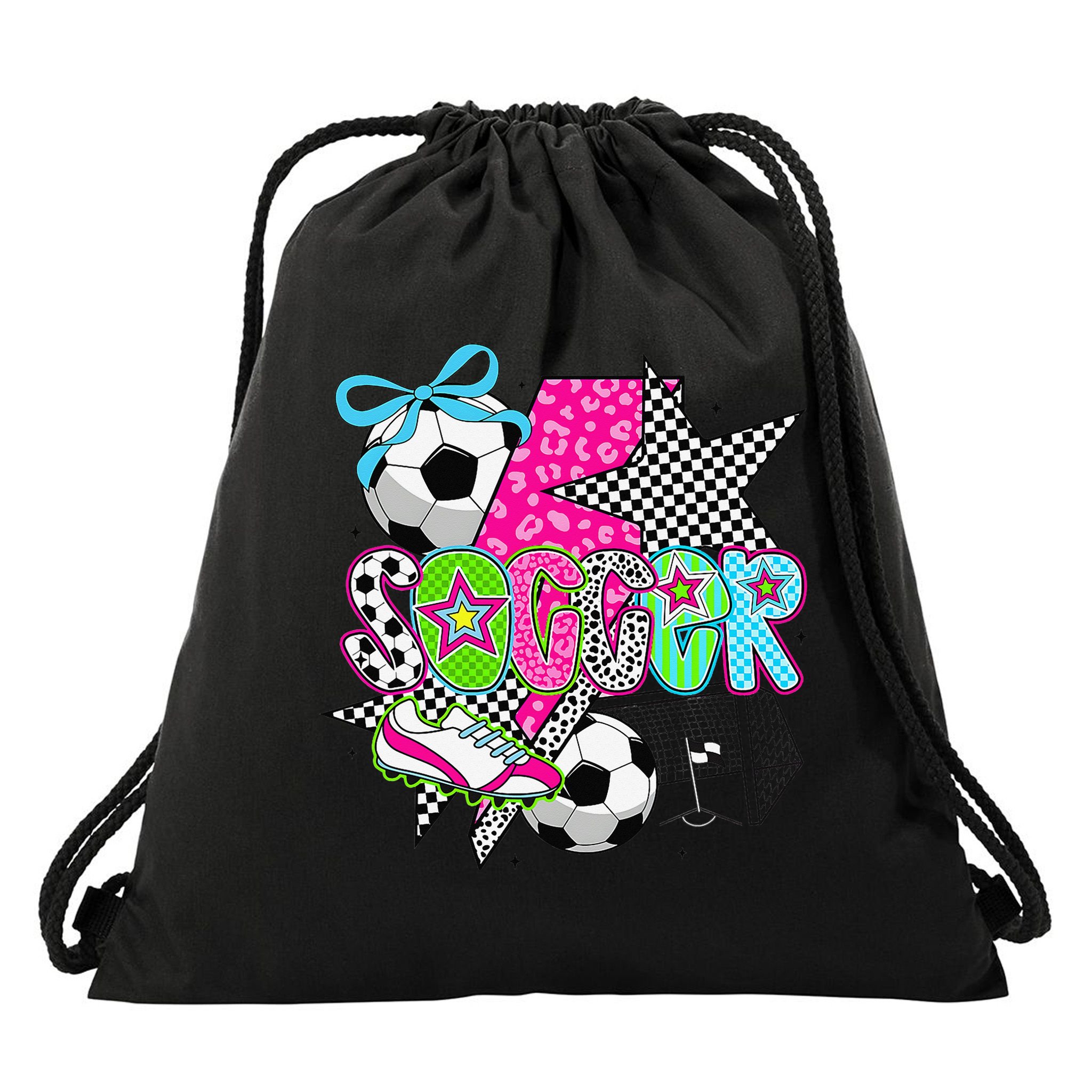 Preppy Soccer Coquette Checkered Star Mama Drawstring Bag