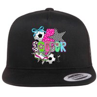 Preppy Soccer Coquette Checkered Star Mama Flat Bill Trucker Hat