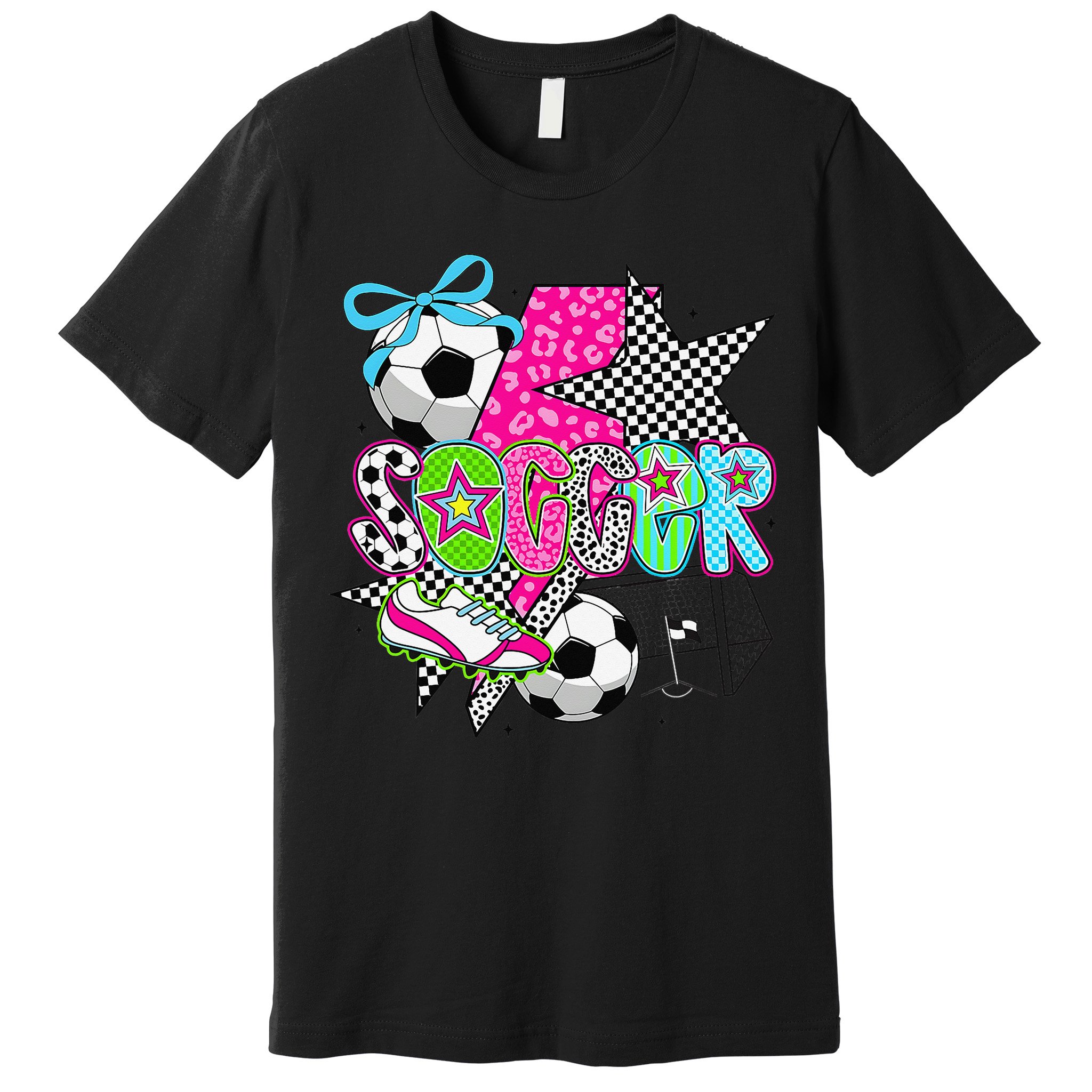 Preppy Soccer Coquette Checkered Star Mama Premium T-Shirt
