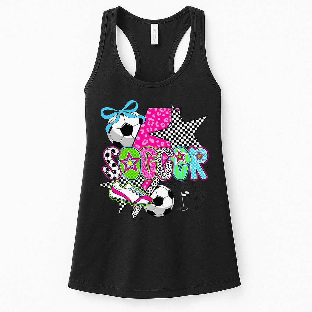Preppy Soccer Coquette Checkered Star Mama Womens Tank Top