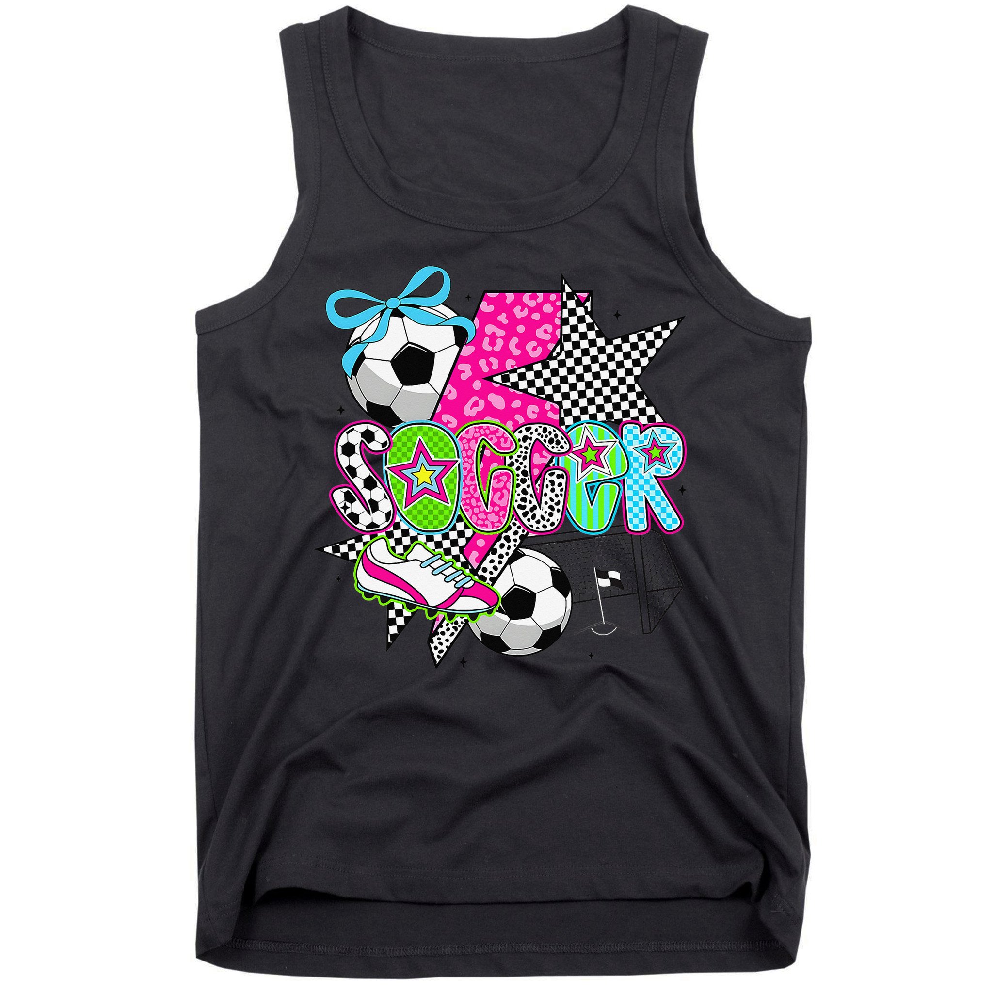 Preppy Soccer Coquette Checkered Star Mama Tank Top