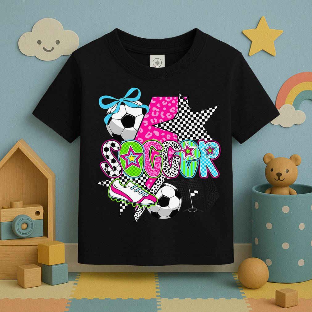 Preppy Soccer Coquette Checkered Star Mama Toddler T-Shirt